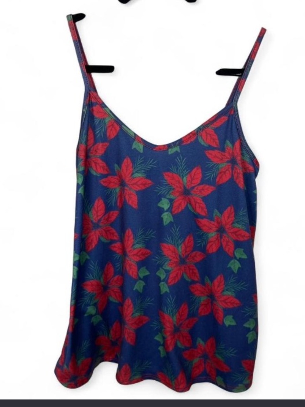 Cozy Rozy Blue Red Floral Tank Top With Adjustable Straps SM  Festival Vacation